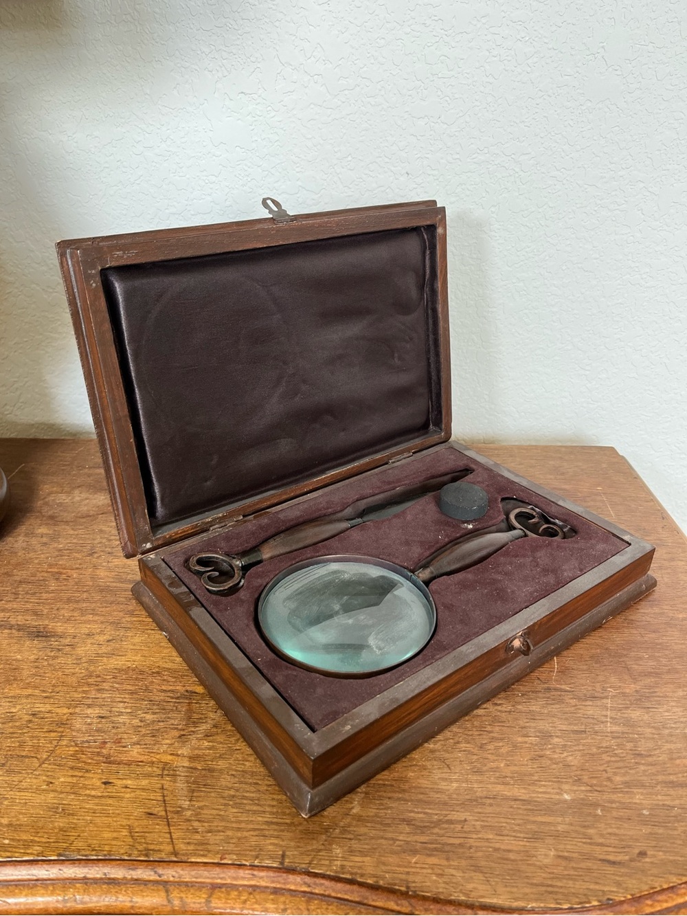 Vintage Brass and Wood Letter Opener and Magnifying Glass